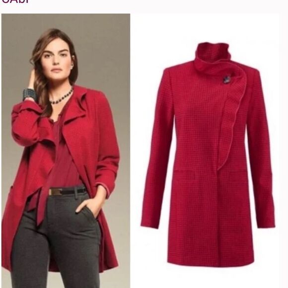 Cabi Red Houndstooth Celebration Coat jacket - Picture 9 of 10